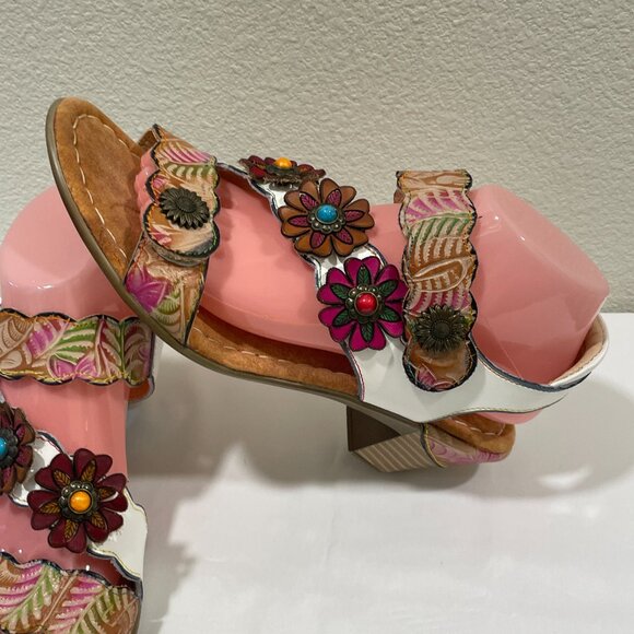 L'ARTISTE "Samore" Slingback Flower Embellished Sandal Floral Multi Size 9.5/10 - Picture 6 of 12